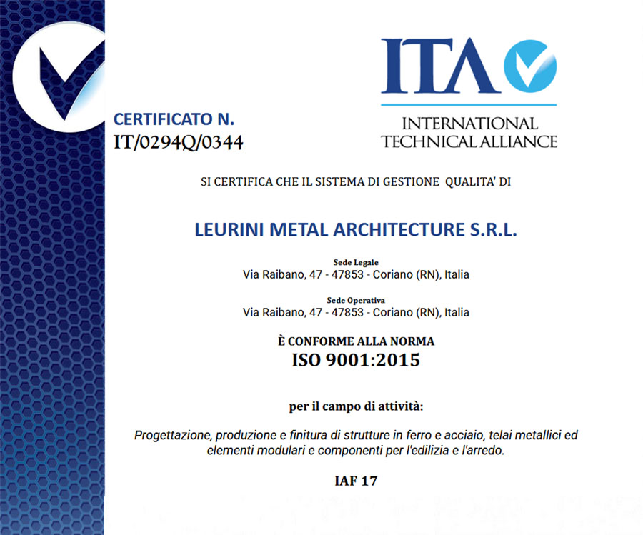 certificato iso 9001:2015