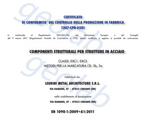 certificato UNI EN 1090-1:2009