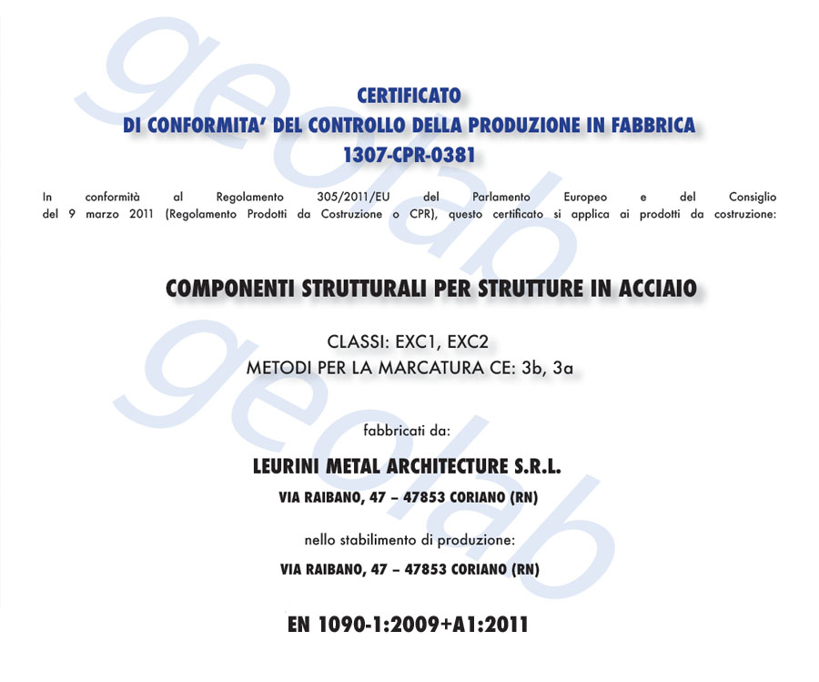 certificato UNI EN 1090-1:2009